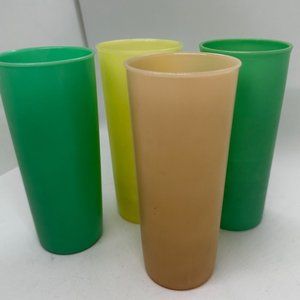 Vintage Tupperware Cups Set 4 Plastic 7" Pastel Tumblers Stackable 1970's 12 oz